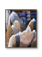 an abstract composition that features a blend of earthy tones alongside serene blues and whites