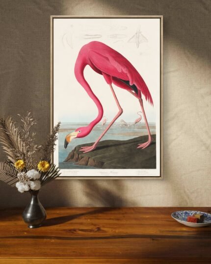 a striking and elegant flamingo, depicted in vivid pink hues