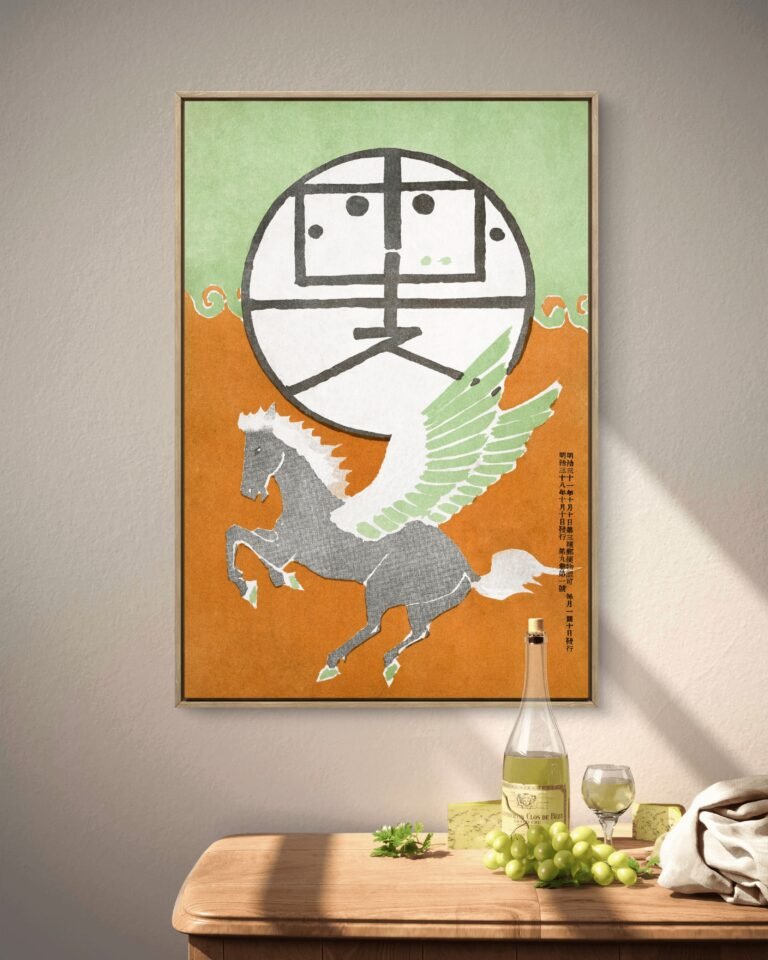 Pegasus (1905) vintage Japanese woodcut prints by Nakamura Fusetsu