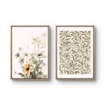 an arrangement of delicate flowers in muted tones of cream, beige, and light green