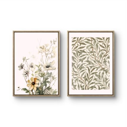 an arrangement of delicate flowers in muted tones of cream, beige, and light green