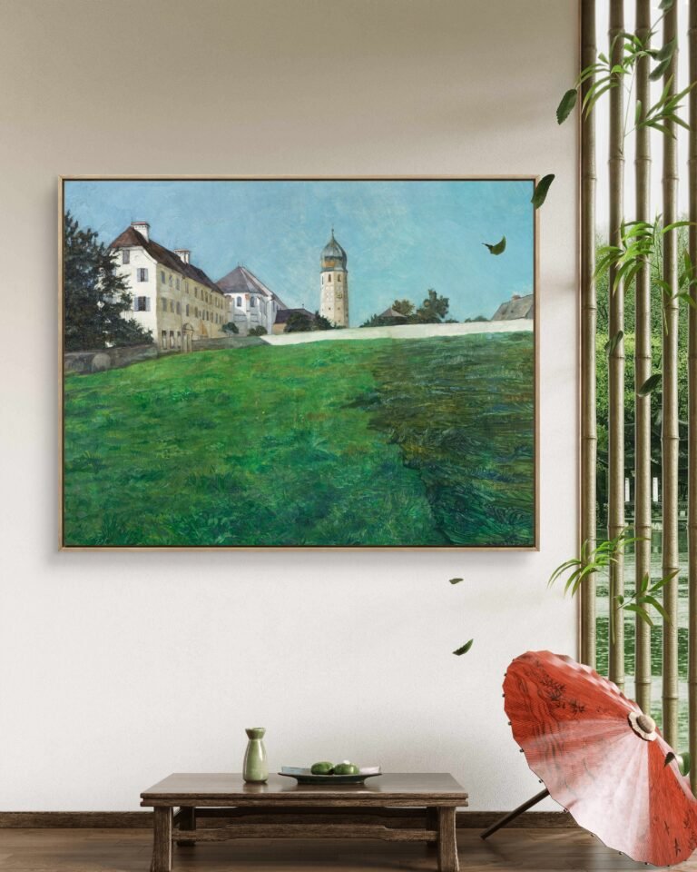 A View of Frauenchiemsee (1891), vintage illustration by Wilhelm Trubner